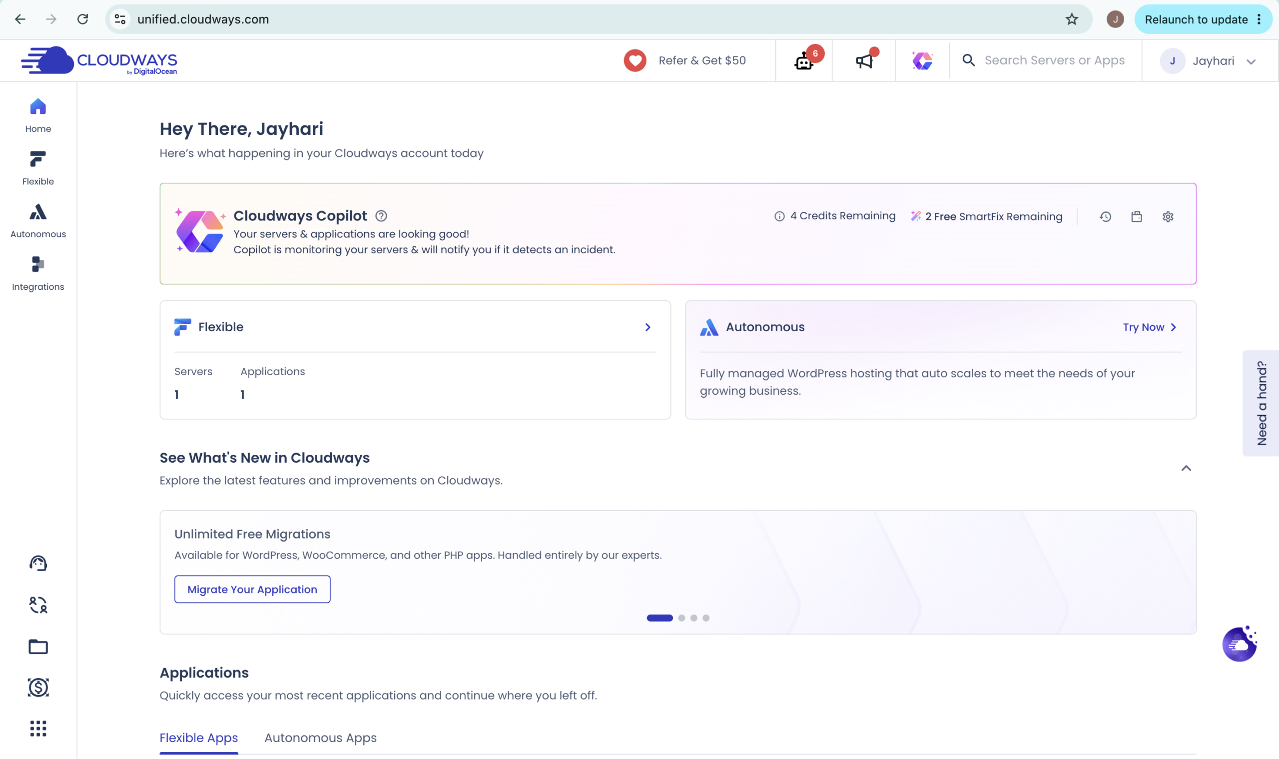 Cloudways dashboard overview